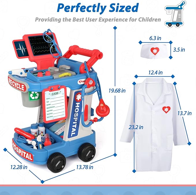 Liberry Doctor Kit for Kids Aged 3 4 5, Pretend Doctor Playset for Toddlers with Cart, Costume and Stethoscope, Role Play Medical Toy for Girls Boys