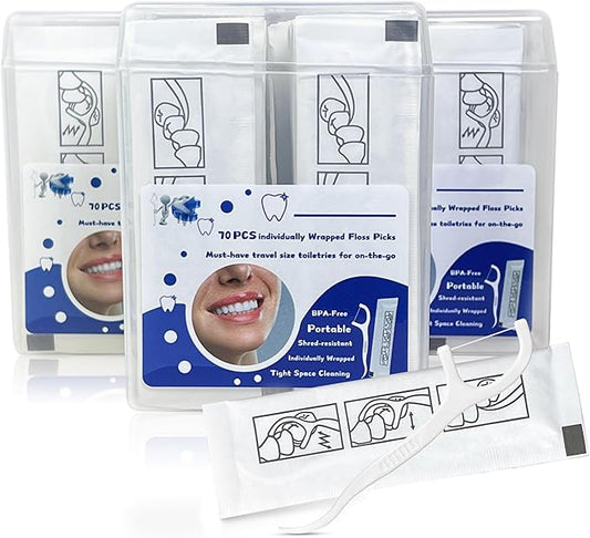 210 Ct Travel Floss Picks Bulk - Individually Wrapped Curved Tip Non-Slip Grip, for Adults Daily Oral Care, Braces Friendly, with 3 Storage Cases Home Office Travel Use, Wax-Free