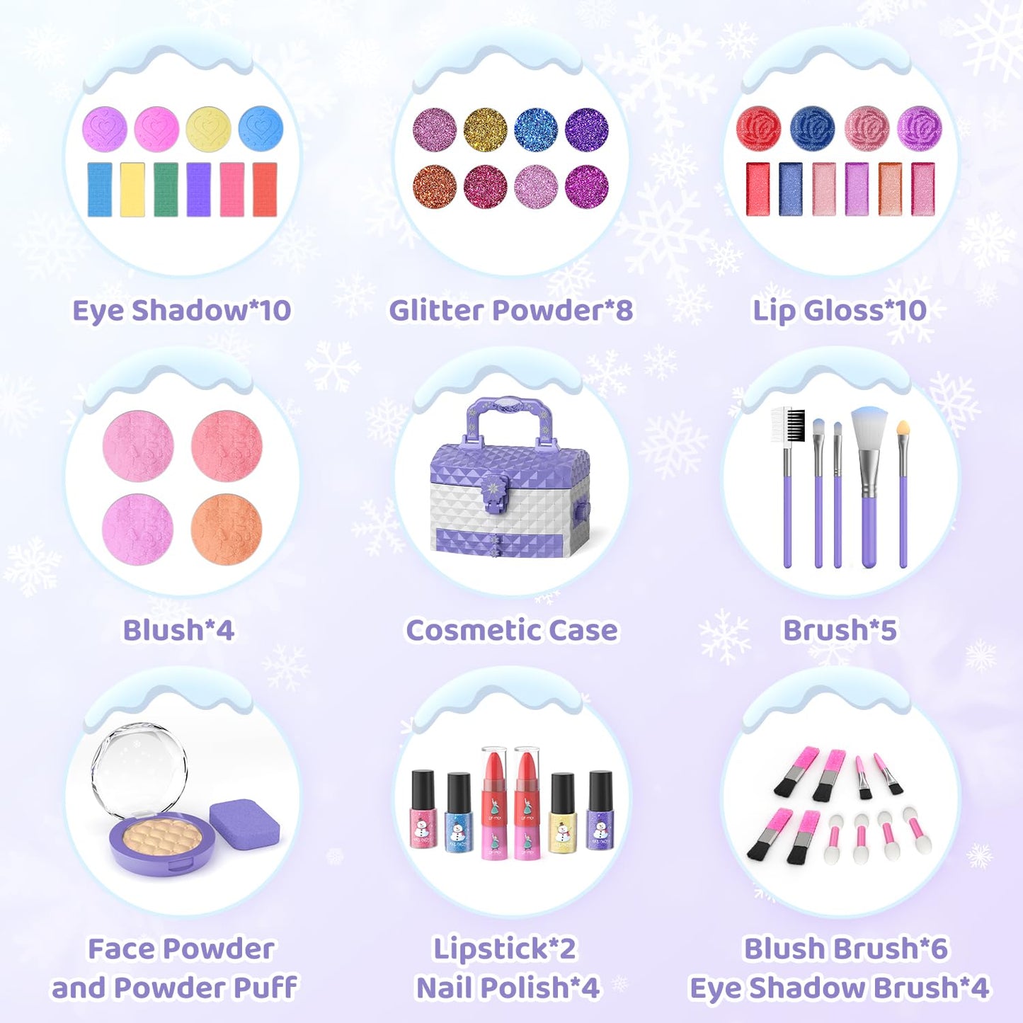 PERRYHOME Kids Makeup Set for Girl 56 Pcs Washable Real Cosmetic, Non-Toxic Frozen Toys Toddler Makeup Kit, 2026 New CPF Sustainable Materials Birthday Gift for 3 4 5 6 7 8 9 10 11 12 Year Old Girls