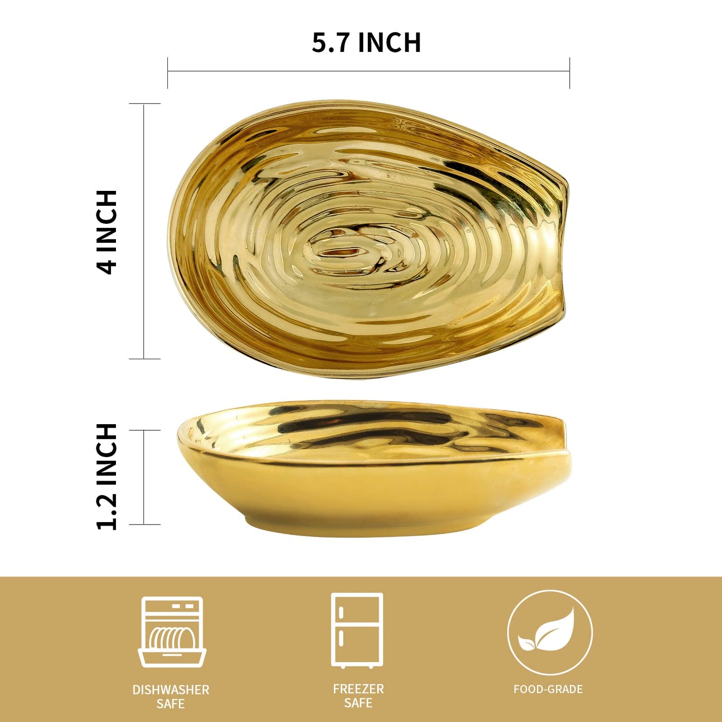 Hasense Spoon Rest for Stove Top, Ceramic Gold Spoon Holder for Stove Top and Kitchen Counter, Large Stable Heat-resistant Utensil Rest for Cooking, Spatula Ladles Tongs, Home Kitchen Decor, 1 PC