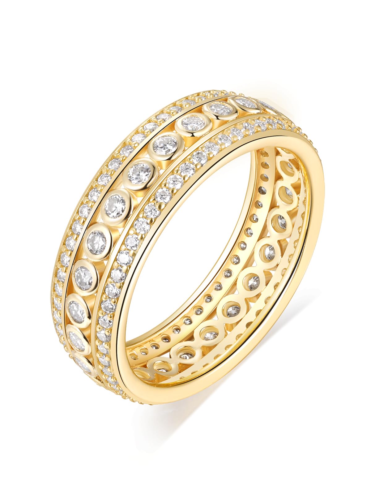 Frbod Moissanite Eternity Engagement Rings Sparkly Diamond Band 14K Gold Plated Wedding Rings for Women Men Size 6