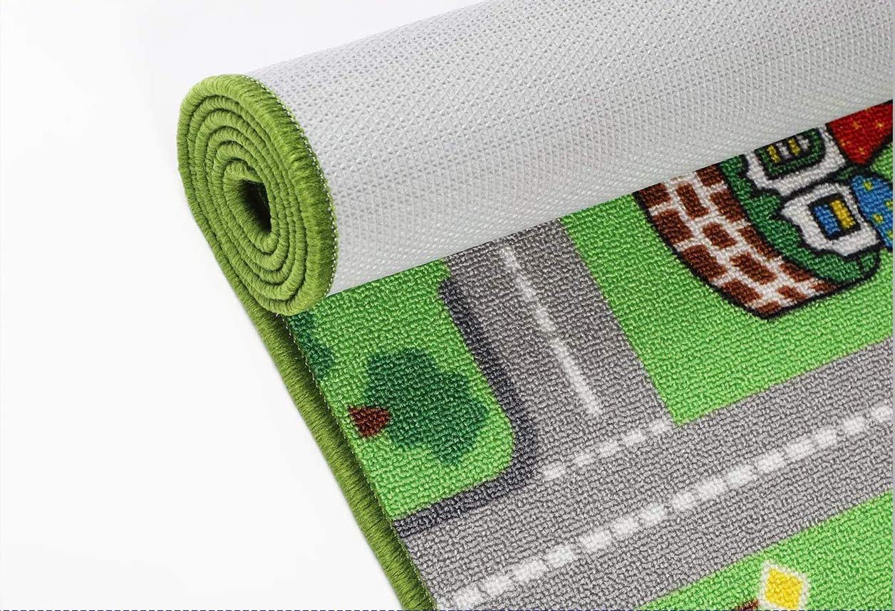 HUAHOO Kids Carpet Playmat, Car Rug for Toy Cars and Trains, Non Slip Play Mat for Playroom, City Life Educational Road Traffic Carpet for Classroom & Nursery (Parking, 52x75in)