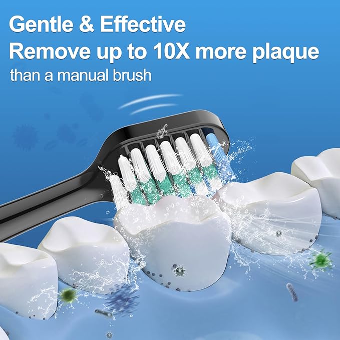 Replacement Toothbrush Heads for Waterpik Complete Care 5.0/9.0, and Compatible with AquaSonic Duo and Home Dental Center Electric Toothbruh, 10 Count(Pack of 1), Black