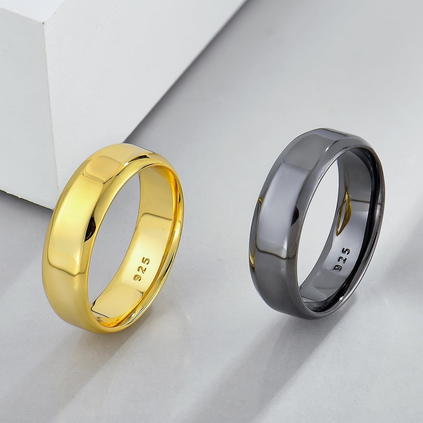 STARCHENIE Black Wedding Band Solid 925 Sterling Silver Ring for Men High Polish Finish Beveled Edge Size 11