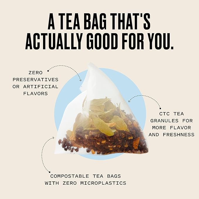 Kolkata Chai - Rose Chai Tea Bag, 15 Count, Premium Assam Black Tea and Spices, Compostable Tea Bags, Vegan, All Natural