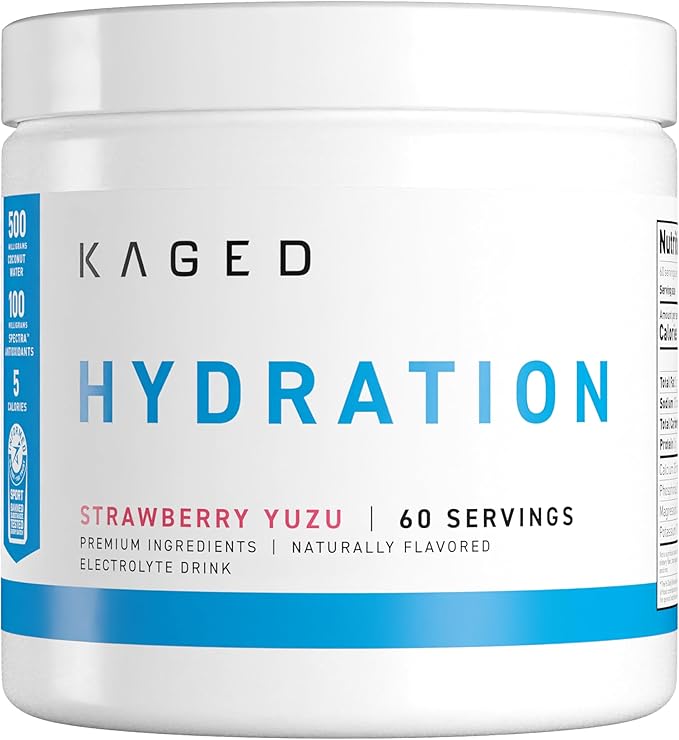 Kaged Electrolyte Hydration Powder, Hydracharge Strawberry Yuzu, Sports Drink for Men and Women, Pre, Post, Intra Workout Supplement, 60 Servings