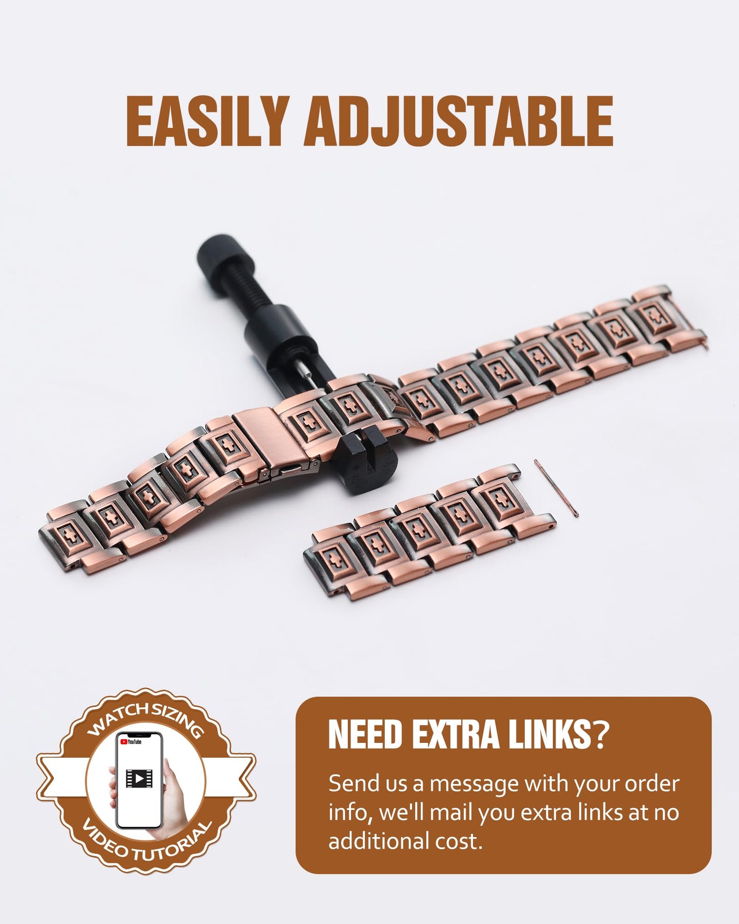 Jecanori Copper Bracelet for Men with 3800 Gauss Magnets,Magnetic Cross Bracelets for Men,Adjustable Length with Sizing Tool