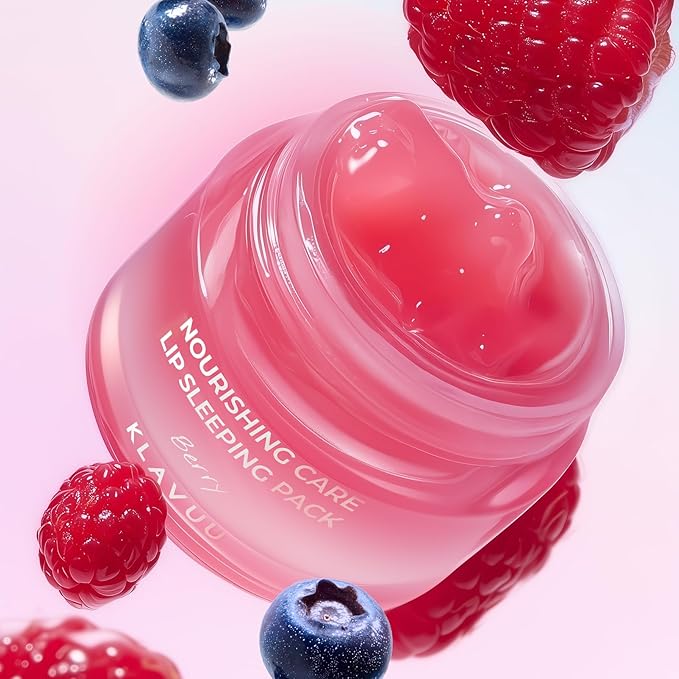Klavuu Lip Mask Set (2PCS) – Overnight Deep Hydrating Korean Lip Balm Treatment for Very Dry, Chapped Lips | Lip Lightening & Plumping with Instant Hydration | Gentle Exfoliating (Berry & Vanilla)