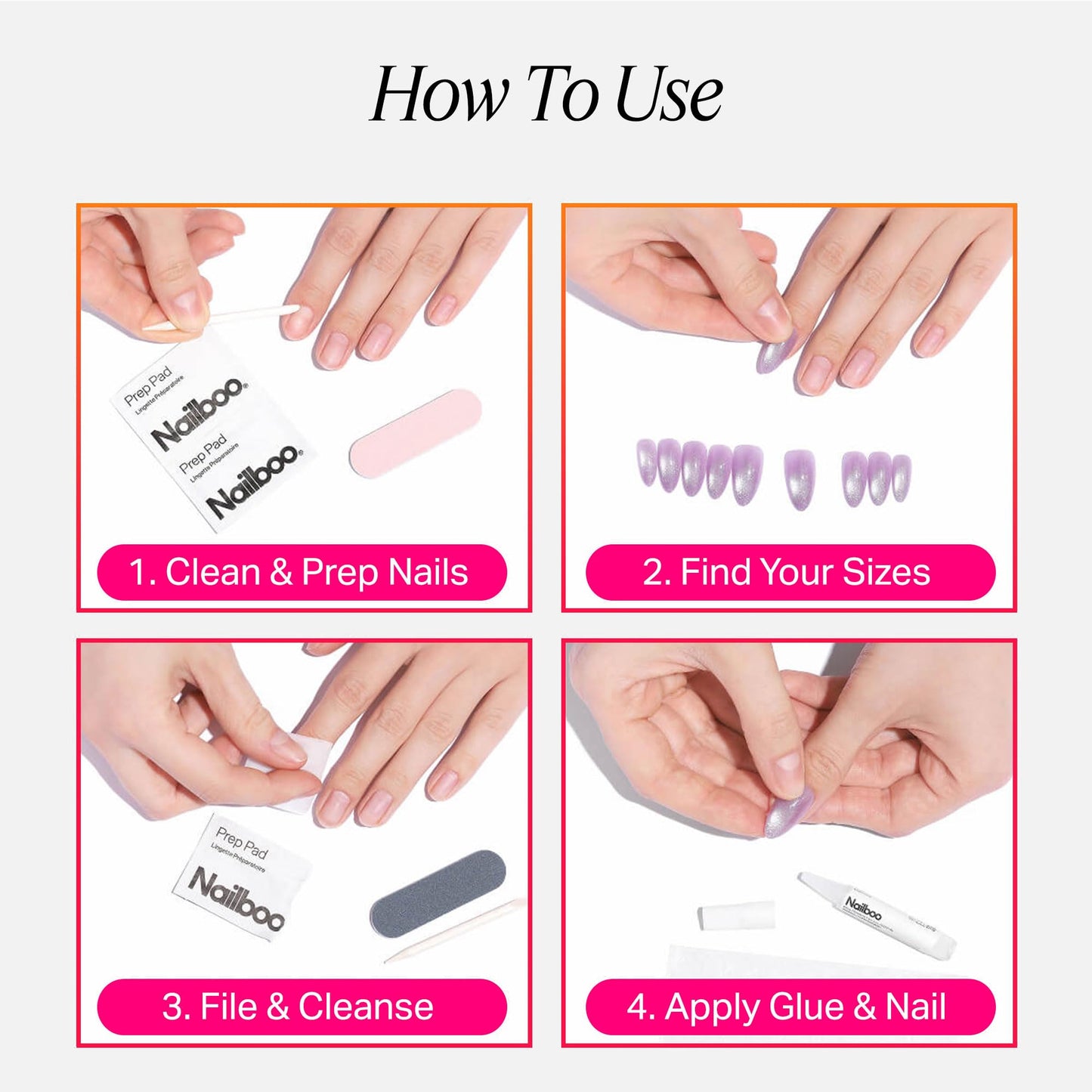 Nailboo Press On Nails, Salon-Quality Reusable Fake Nails for Fast DIY Manicure with Strong Hold Nail Glue for Press Ons, Nail File, & Alcohol Prep Pads, Dark Dreams, Round