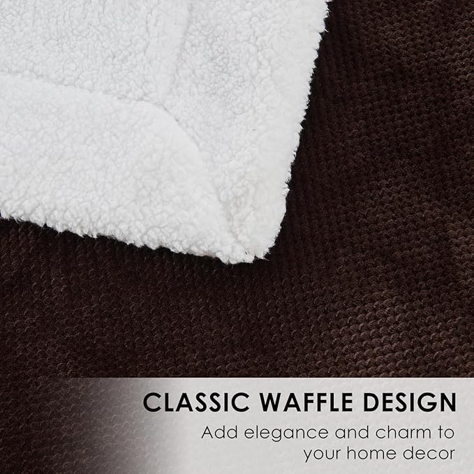 SOCHOW Waffle Sherpa Fleece Throw Blanket, Super Soft Fuzzy Warm, Lightweight Fluffy Reversible Plush Blanket for Bed Sofa Couch, 60 x 80 Inches Brown