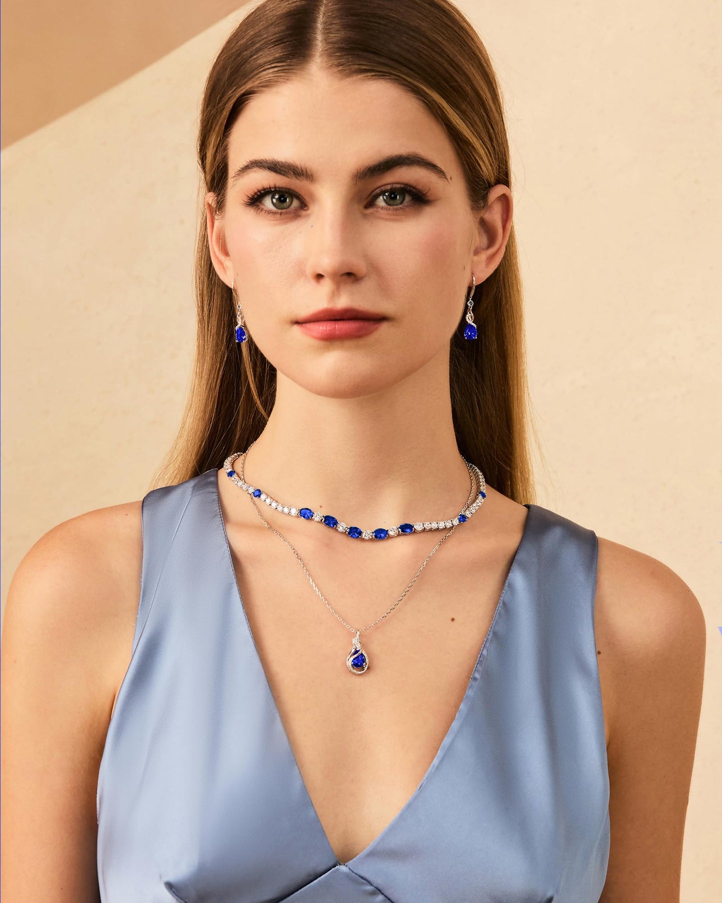 FANCIME Sapphire Necklace September Birthstone Sterling Silver Infinity Knot Pendant Necklace Blue Gemstone Fine Jewelry Birthday Mothers Day Gifts for Women Mom