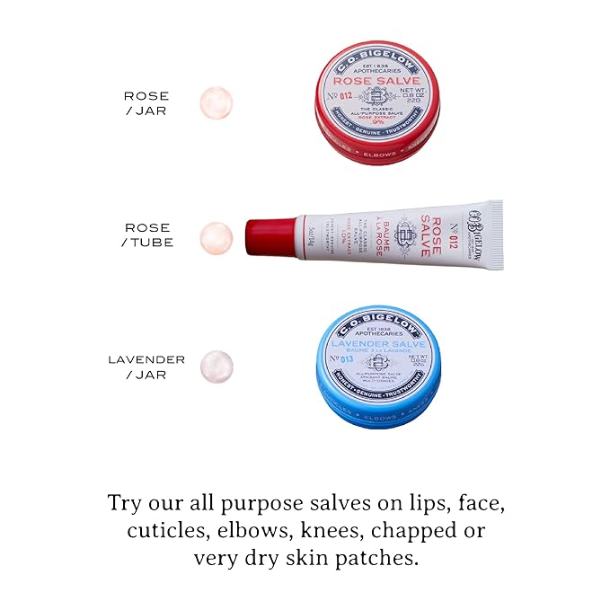 C.O. Bigelow Rose Salve Tubes, Pack of 3 Lip Balm Tubes, All Purpose Salve for Lips, Cuticles, Hands & Dry Skin, Lip Balm Set, 0.5 oz