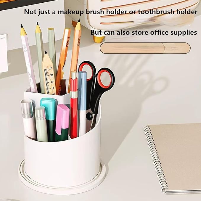 Concealed Toothbrush Holder, Makeup Brush Holder Organizer with Lid,360 Rotating Clear Dustproof Waterproof 3 Slots Bathroom Countertop Organizer,for Container Toothpaste and Toothbrush Holder (Gray)