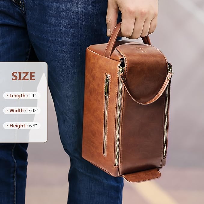 Personalized Toiletry Bag for Men,Initial Mens Toiletry Bags for Traveling,Men Travel Toiletries Bag,PU Leather Shaving Bag for Toiletries Accessories kit,Brown V