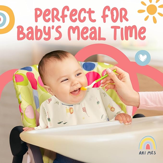ARI MES Long Sleeves Waterproof Baby Bibs for Eating - Green Stripes, Medium- Wearable, Coverall for Toddler, Long Sleeve Bib, Smock Apron for Feeding - Applicable for 6-72 Months