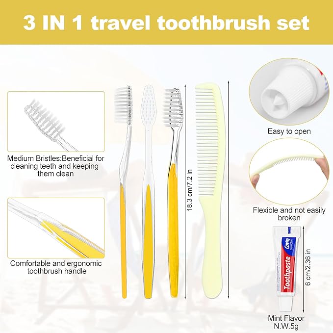 Disposable Toothbrushes with Toothpaste and Comb for Homeless Individually Wrapped-Suitable for Hotel,Air Bnb,Shelter/Homeless/Nursing Home/Charity (300)