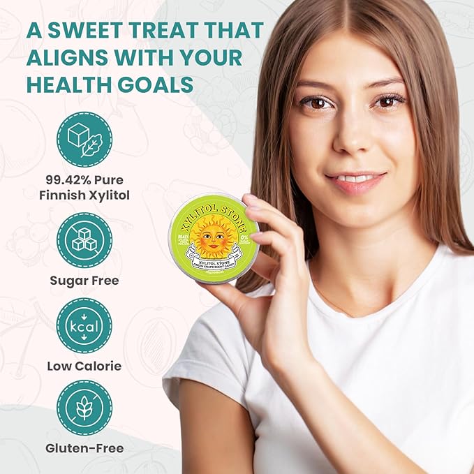 Xylitol Stone Sugar Free Candy - Vegan & Keto Friendly Unique Hard Candy Sugar-Free - 100% Natural Flavor Candies - Gluten Free & Non-GMO Breath Freshener Low Calorie Mints - Green Grape (Pack of 2)