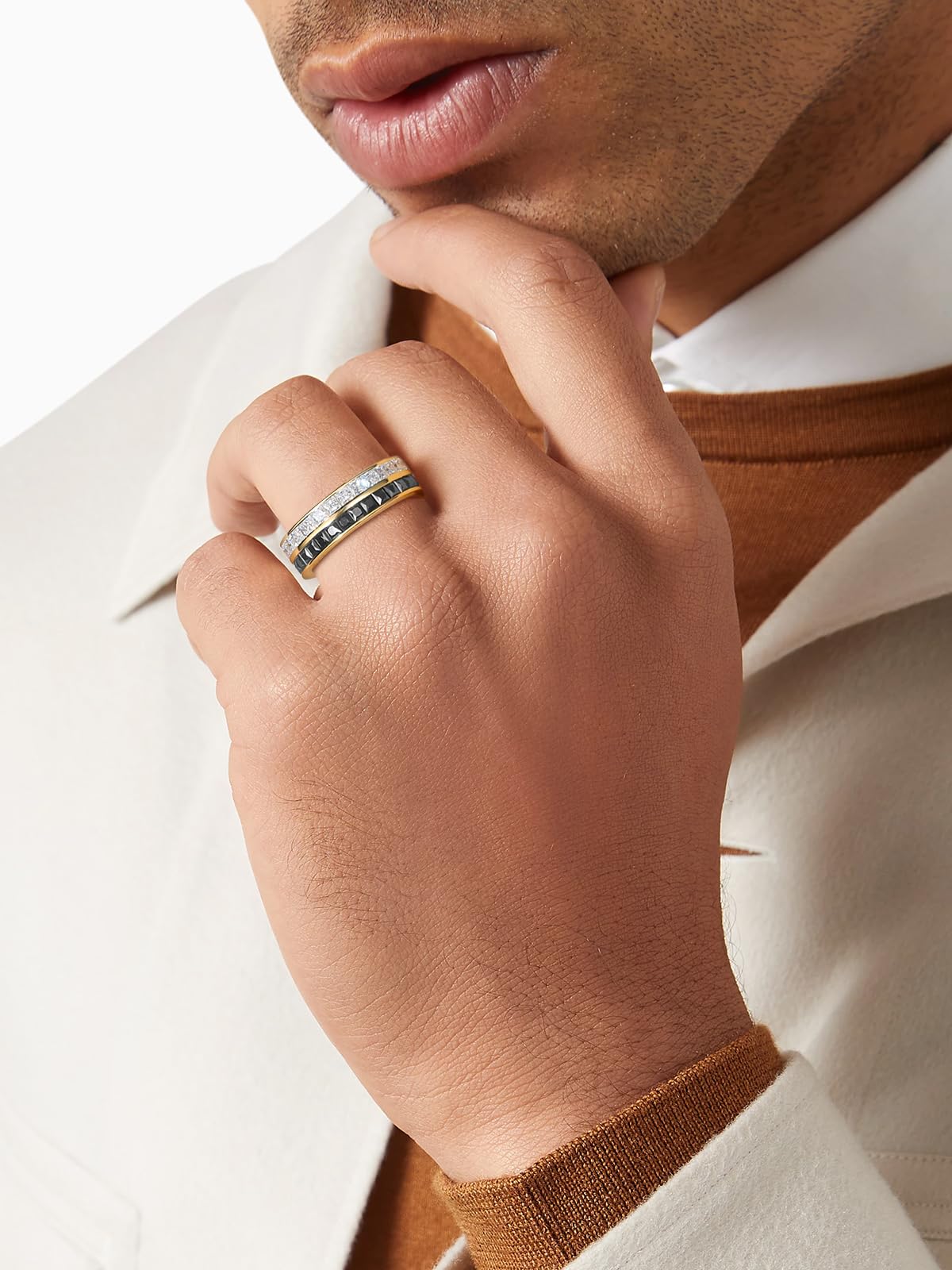 Frbod Women's Moissanite Rings Black Diamond Wedding Ring Engagement Jewelry for Wife Silver Gold Plated Band Size 8