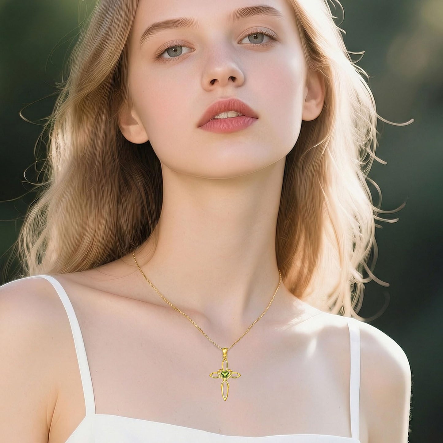 POIUY 14K Gold Celtic Knot Cross Birthstone Necklace for Women Irish Infinity Heart Pendant Cross Jewelry Anniversary Valentines Birthday Mothers Day Gifts for Mom Wife Her