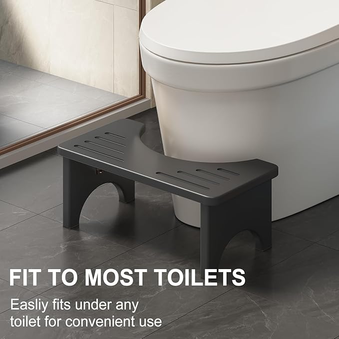 Set of 2 Foldable Toilet Stool, 7 Inch Poop Squatting Stool for Adults, Potty Bathroom Stool Portable for Travel, Bamboo Wood Toilet Stools for Pooping, Black