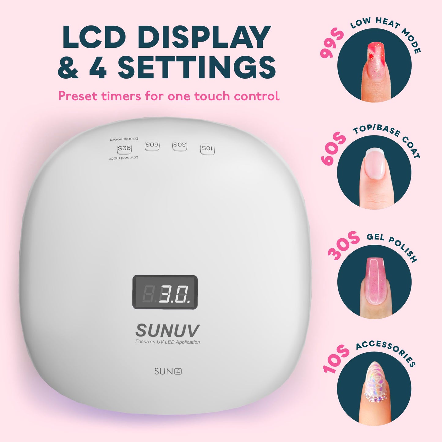 SUNUV UV LED Nail Lamp, UV Light for Nails Compatible with All Gel Polish, 36 LEDs with 4 Timer Settings, LCD Display for Home Salon SUN4 Black