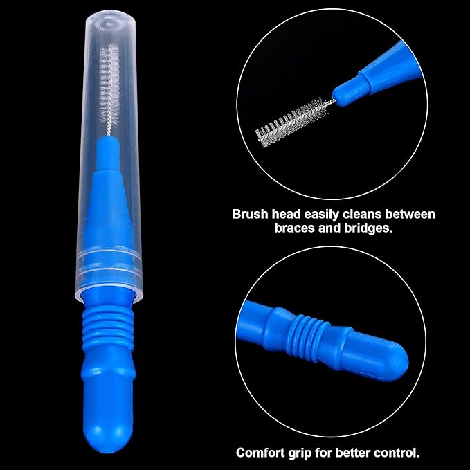 BBTO 100 Pcs Braces Dental Brush Flosser for Cleaner Interdental Brush Toothpick Tooth Flossing Head Oral Dental Toothpick Cleaners Cleaning Tool(Red and Blue)