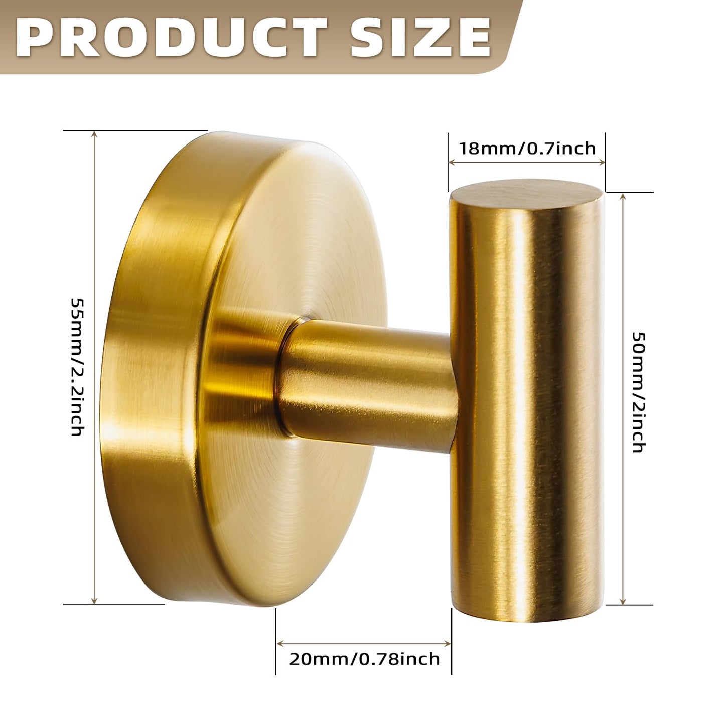 Fenas Suction Cup Hooks for Shower - Bathroom Reusable Hooks for Towels, Robes & Loofah - No-Drill Mounting on Kitchen,Walls,Metal,Glass,Mirrors,Tile & Smooth Non-Porous Surfaces (2, Brushed Gold)