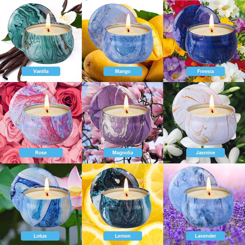 Scented Candles Gifts Set for Women, 9 Pack Aromatherapy Candles Pack Soy Wax with Essential Oil Include Lavender, Jasmine and Vanilla for Bridesmaid, Birthday, Valentine's, Mother's Day, Bath, Yoga