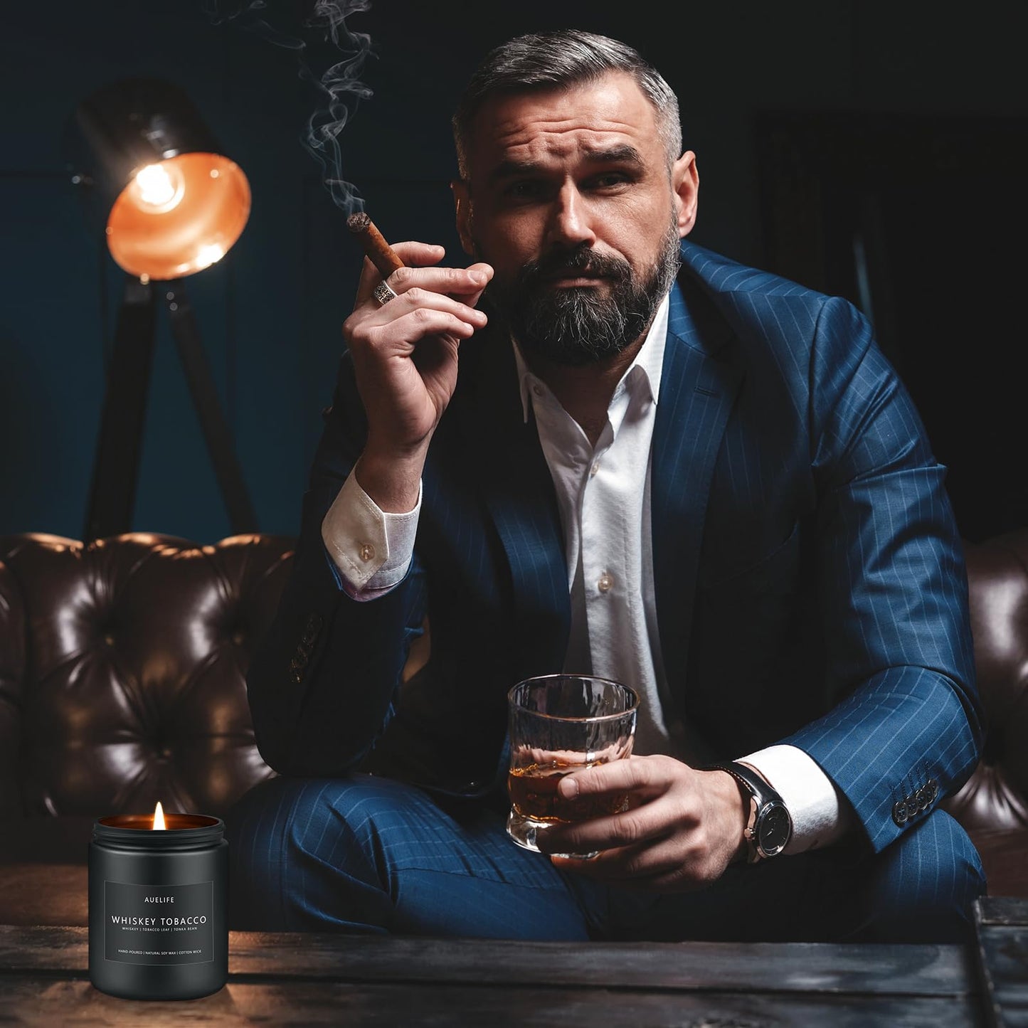 Scented Candles Set | Candle Gifts for Men - Masculine Candle, Soy Candles for Home Scented - 4 Pack Aromatherapy Gift for Dad Fathers Day- Scent of Teakwood & Mahogany/Whiskey Tobacco/Rum & Oak/Cedar