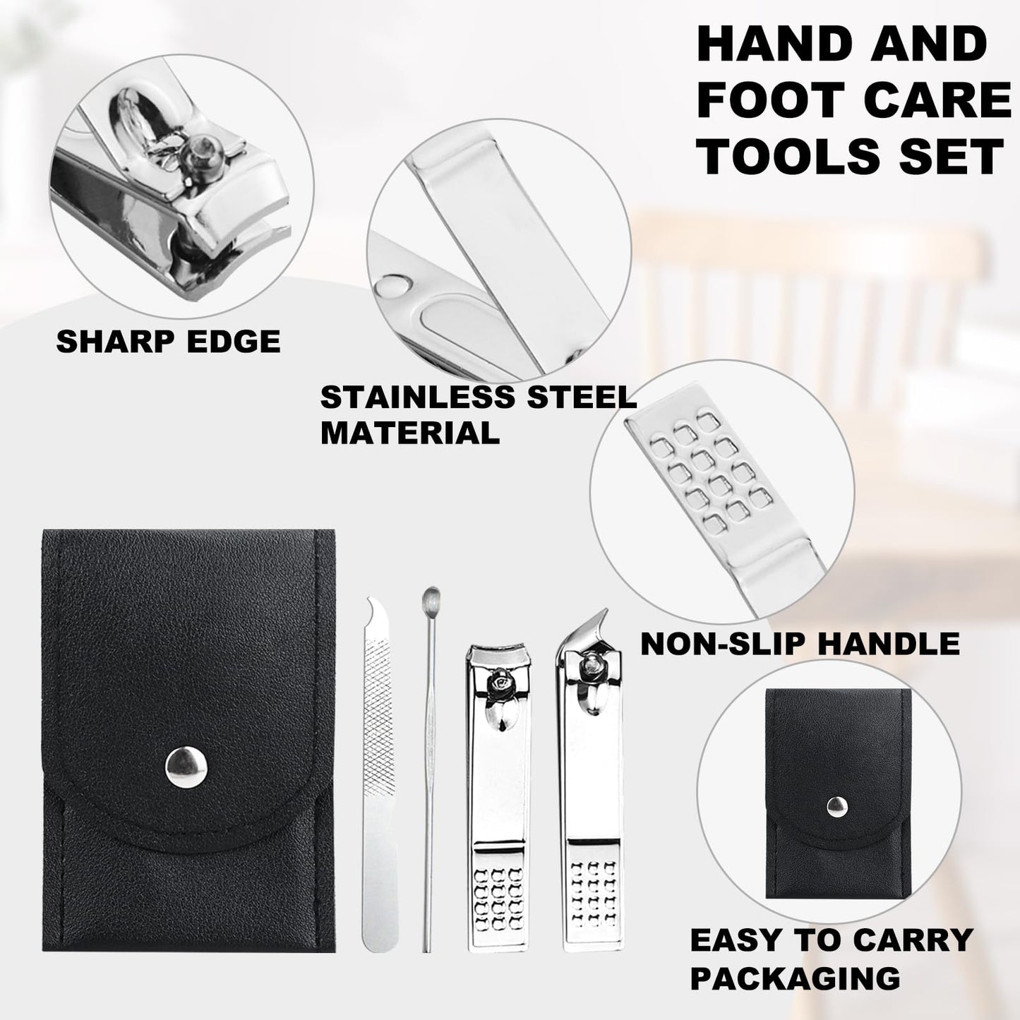 HAIFOTRVA 100 Sets Finger Nail Clipper Set Bulk,4 in 1 Black Adult Stainless Steel Travel Manicure Kit with Case Individually Wrapped Nail Clippers Bulk for Homeless,Hotel,Charity