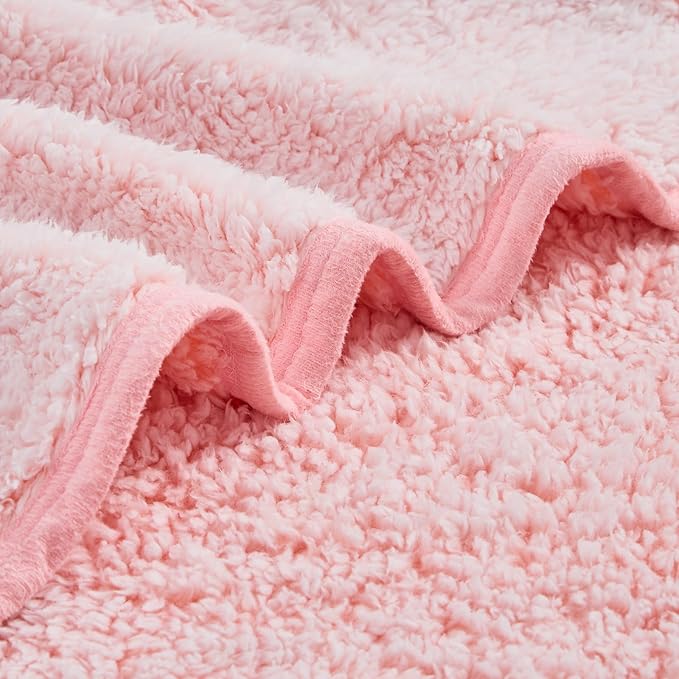 EMME Fuzzy Blanket Soft Fleece Throw Blankets for Women, Fluffy Sherpa Throws(Plush Pink,50"x60")