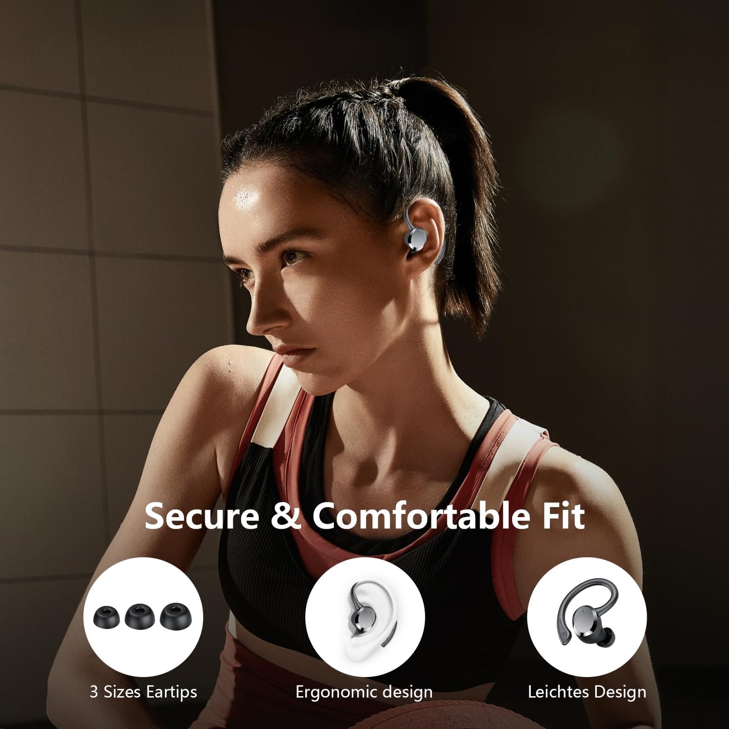 Wireless Earbuds, 2025 New Bluetooth 5.4 Headphones Sport Earphones with 68Hrs Playtime LED Display ENC Noise Cancelling Mic, IPX7 Waterproof Over Ear Ear Buds with Hook for Sports/Running