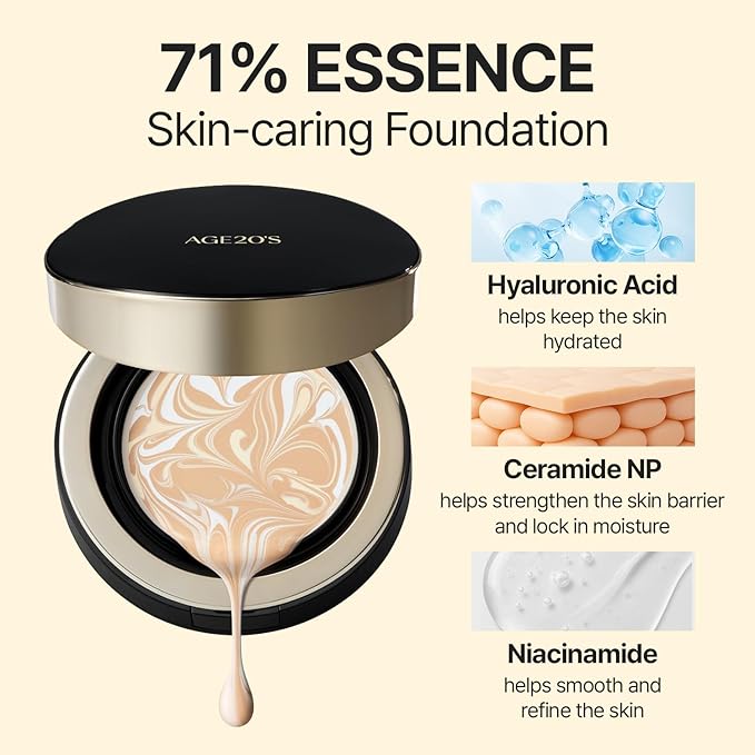 [NEW] AGE20'S Signature Essence Pact | 29C COOL CARAMEL | Vegan Korean Cushion Foundation | Pack of 1 | Cream Foundation, Dewy & Glow Finish, Natural Coverage, SPF 50+