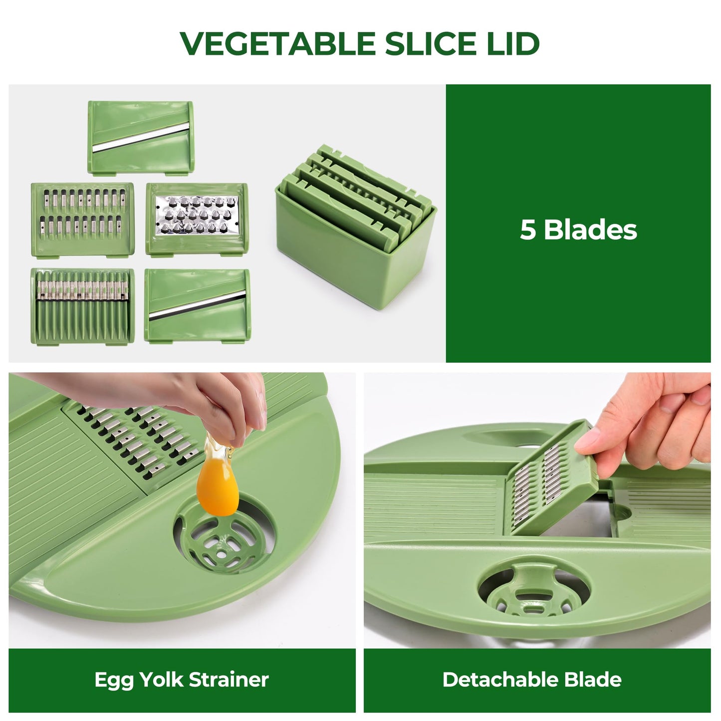 SUSTEAS Salad Spinner Large, Vegetables Wash Bowl, Fruits & Herb Lettuce Dryer with 5 Blade Slicer Egg Yolk Strainer Shredder for Efficient Salad Preparation and Food Washing, 4.25Qt