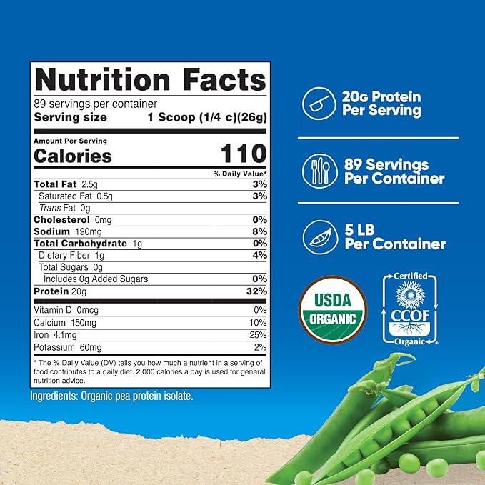 Nutricost Organic Pea Protein Isolate Powder (5LBS) - Unflavored, Certified USDA Organic, Protein from Plants, Vegetarian Friendly, Gluten Free, Non-GMO