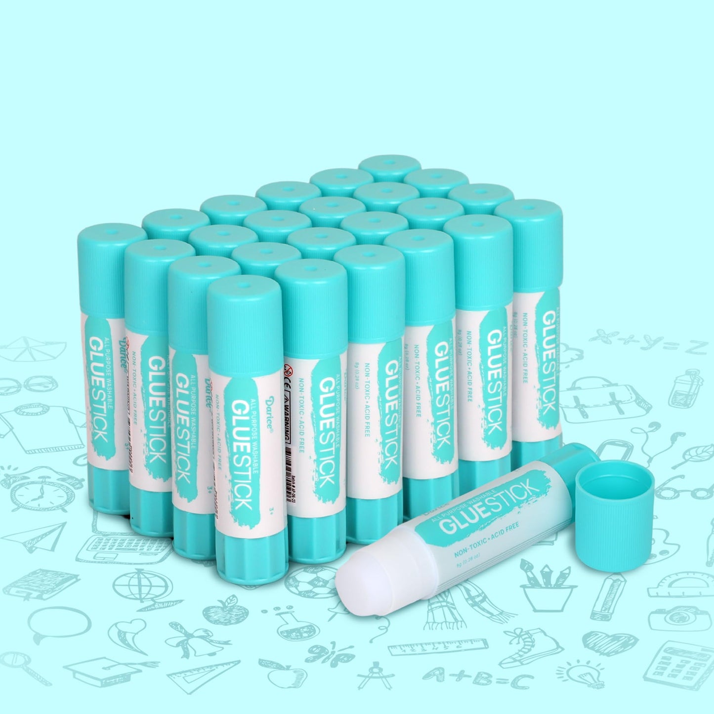 Darice School Glue Sticks, Washable 8 Gram 24 Count All Purpose Glue Stick, Strong Hold, Easy Stick, Quick Drying, Non-Toxic, Back to School Supplies, Scrapbooking for Home