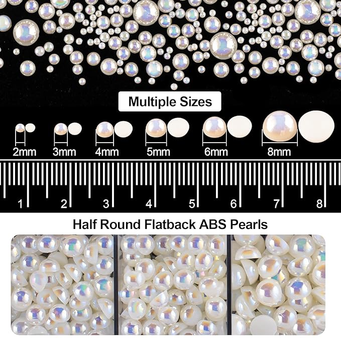 4000PCS Flatback Rhinestones and Half Round Pearls Kit #3, Multi Size Glass Clear & AB Crystals, Plastic Flat Back Beige AB Dome Bead with Pickup Pencil and Tweezer for Nail Art