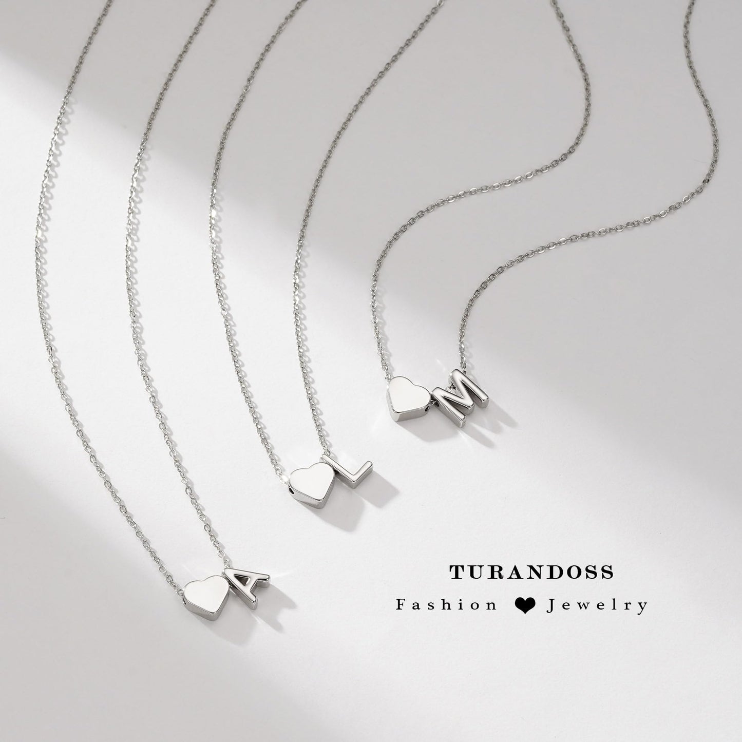 Turandoss Heart Initial Necklace for Women, 18K-White-Gold-Plated Heart Initial K Dainty Necklaces Tiny Silver Necklaces Birthday Gifts for Women Jewelry