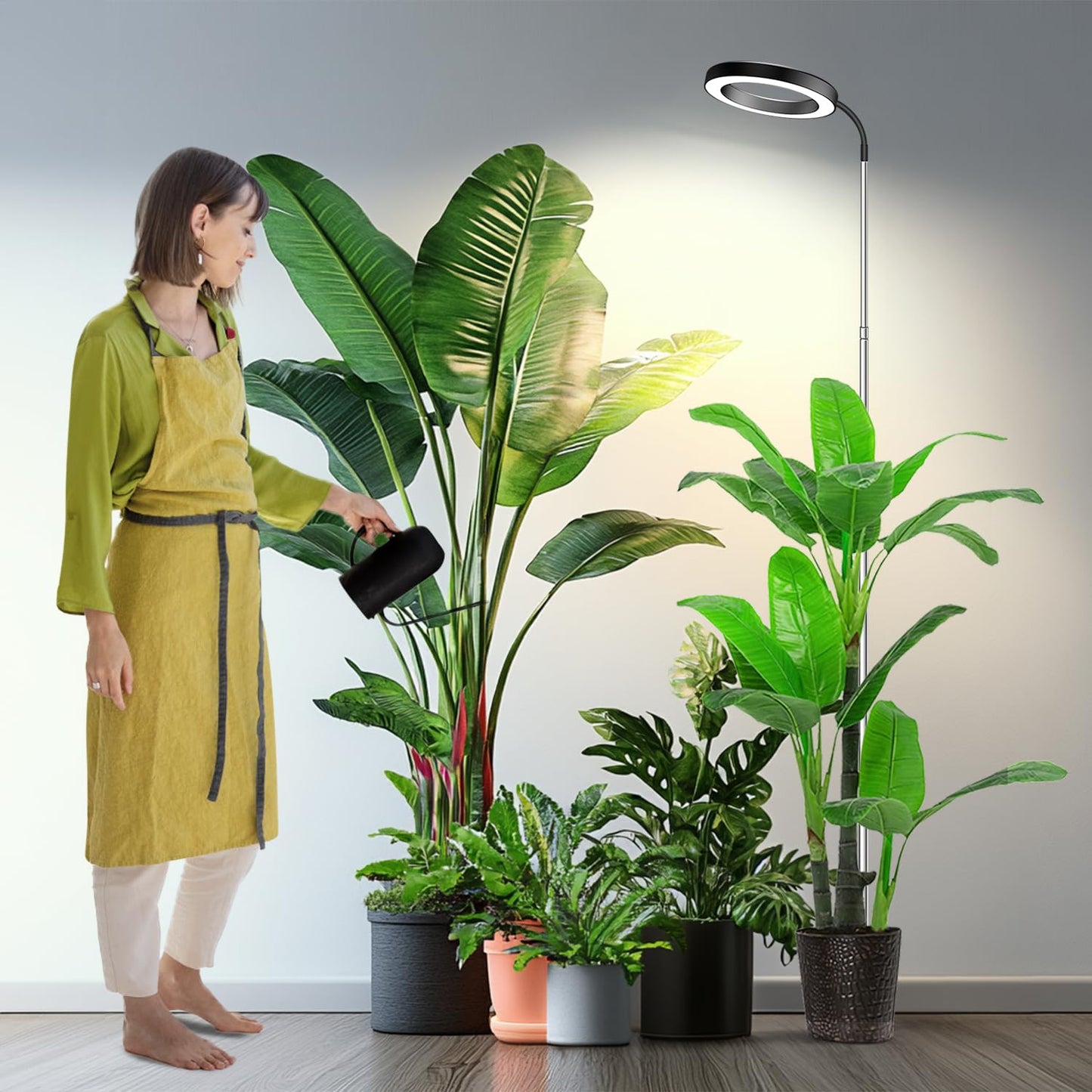 Garpsen Grow Lights for Indoor Plants, Full Spectrum 65'' Plant Light with Gooseneck, 3 Colors Modes and 5 Dimmable Levels, 6/12/16H Timer, 80 LED Height Adjustable Grow Lamp for Plants(Soil Insert)