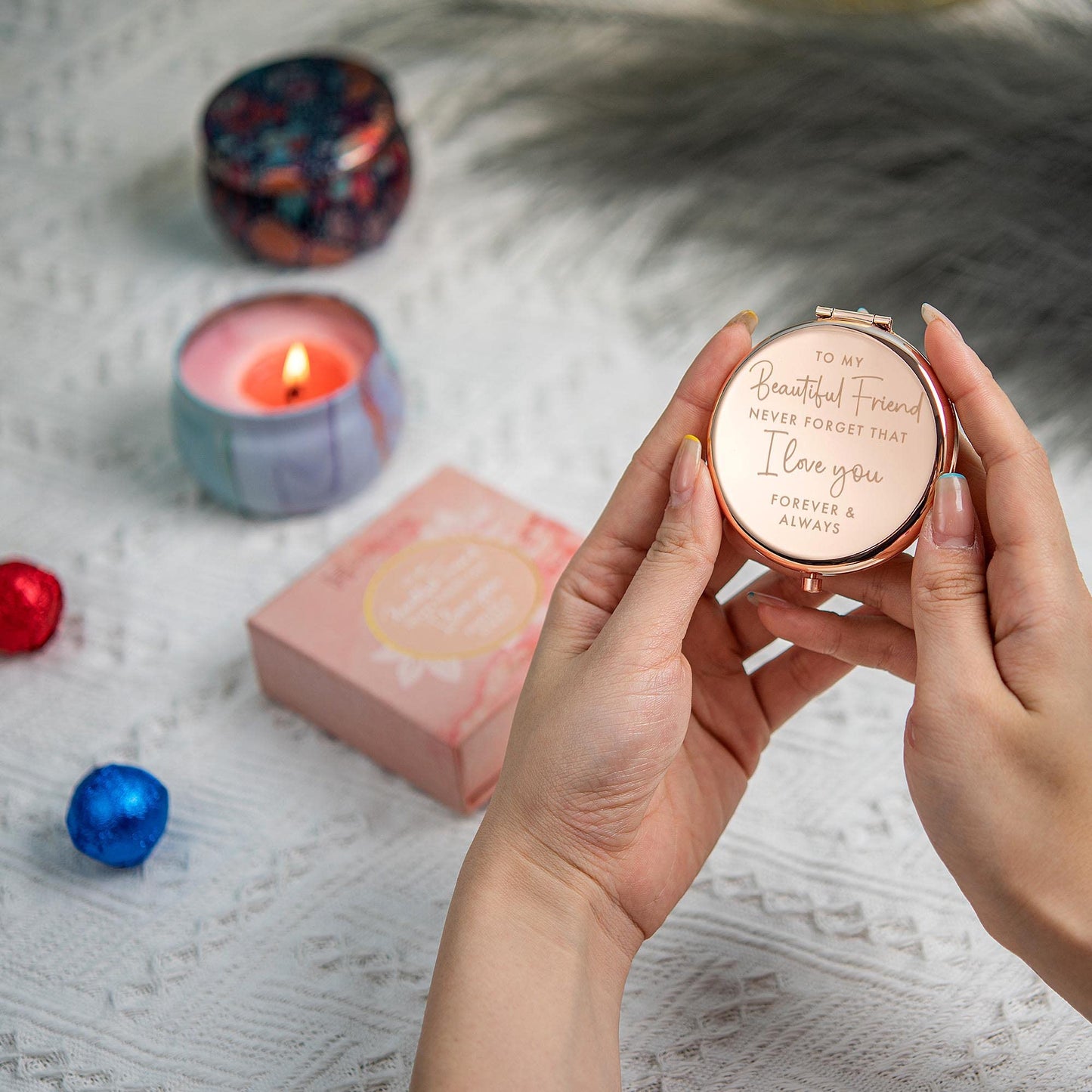 Best Friend Birthday Gifts for Friend | Sentimental Friend Gift Ideas for Women | Friendship Gifts for BFF, Bestfriend, Besties, Long Distance, Christmas | I Love You Friend | Rose Gold Compact Mirror