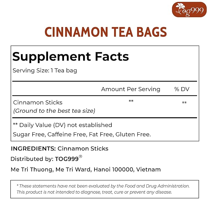 TOG999, Premium 200 Tea Bags - Special Cinnamon Tea, 100% Natural & Pure, Herbal Tea. Cinnamon Stick Herbal Spice