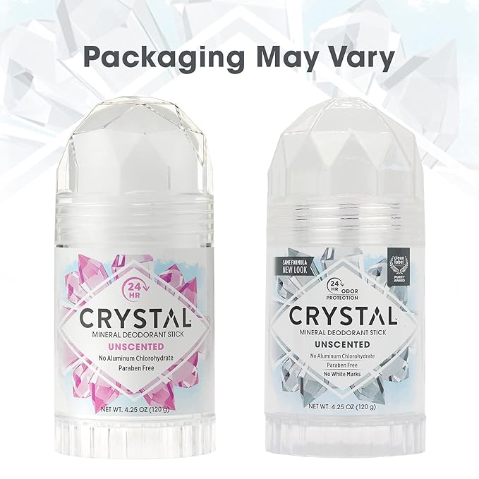 CRYSTAL Mineral Deodorant Stick - Unscented Body Deodorant With 24-Hour Odor Protection, Non-Staining & Non-Sticky, Aluminum Chloride & Paraben Free, 4.25 oz, (2 Pack) (Packaging May Vary)