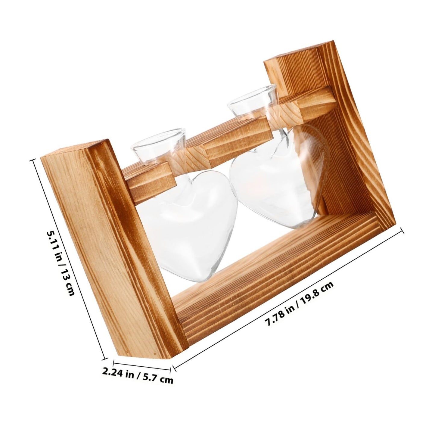 Abaodam Heart Shaped Hydroponic Glass Vase with Wooden Frame Stand, Desktop Plant Propagation Station for Indoor Terrarium and Flower Centerpiece Decor