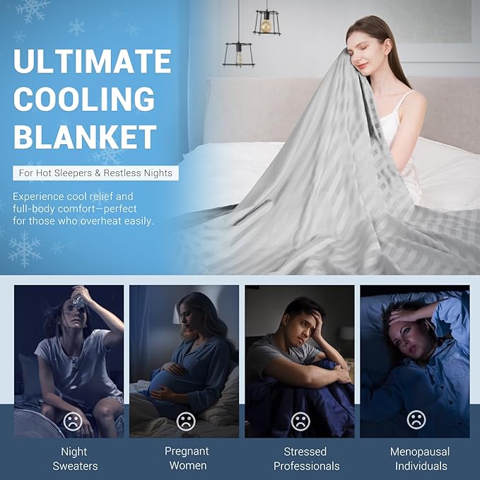 Elegear Revolutionary Cooling Throw Blanket, Absorbs Heat to Keep Body Cool for Night Sweats, Double Sided Arc-Chill3.0 Cooling Fiber Q-Max>0.5, Lightweight Summer Cold Blankets for Sleeping 51“ x 67”