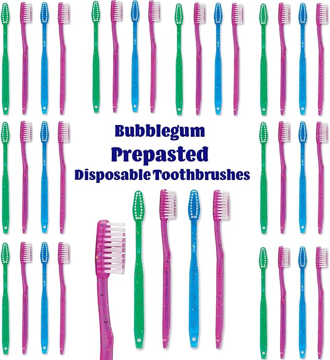 MEGA Pack Kids Disposable Toothbrushes with Paste | Children's Bubblegum Pre-Pasted & Individually Wrapped Toothbrush Bundle | Perfect for School, Camp, Summer Vacation, (144 Pack)