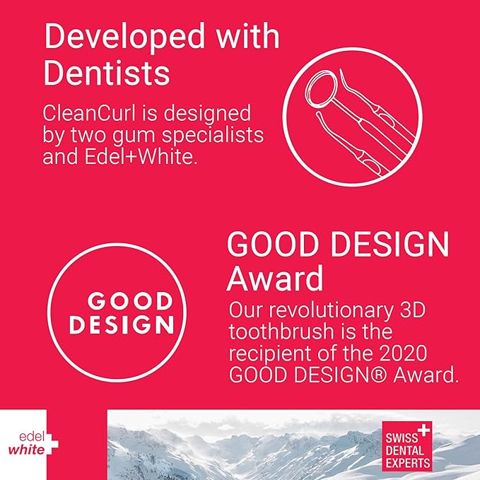edel+white CleanCurl 3D Toothbrush - 3-Sided Toothbrush Ideal for Adults, Kids, Special Needs, Elderly - Soft Bristle Perfectly Cleans Teeth, Implants & Gum Line (Pack of 3)