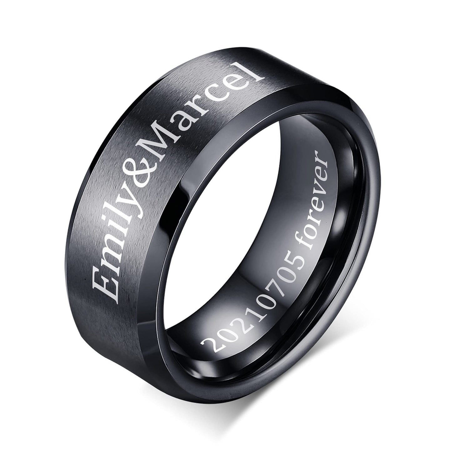 VNOX Customize Personalized Name Date 8MM Stainless Steel Simple Matte Brushed Finish Wedding Band Engagement Rings for Men Dad Husband,Size 10