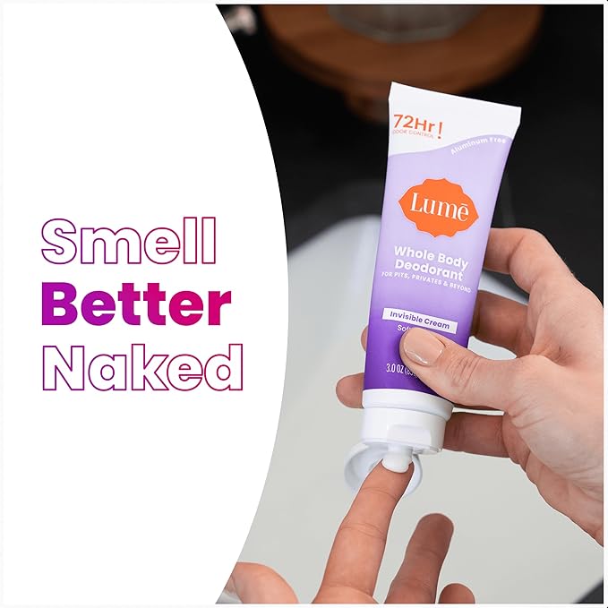 Lume Whole Body Deodorant - Invisible Cream Tube - 72 Hour Odor Control - Aluminum Free, Baking Soda Free, Skin Safe - 3.0 ounce (Soft Powder)