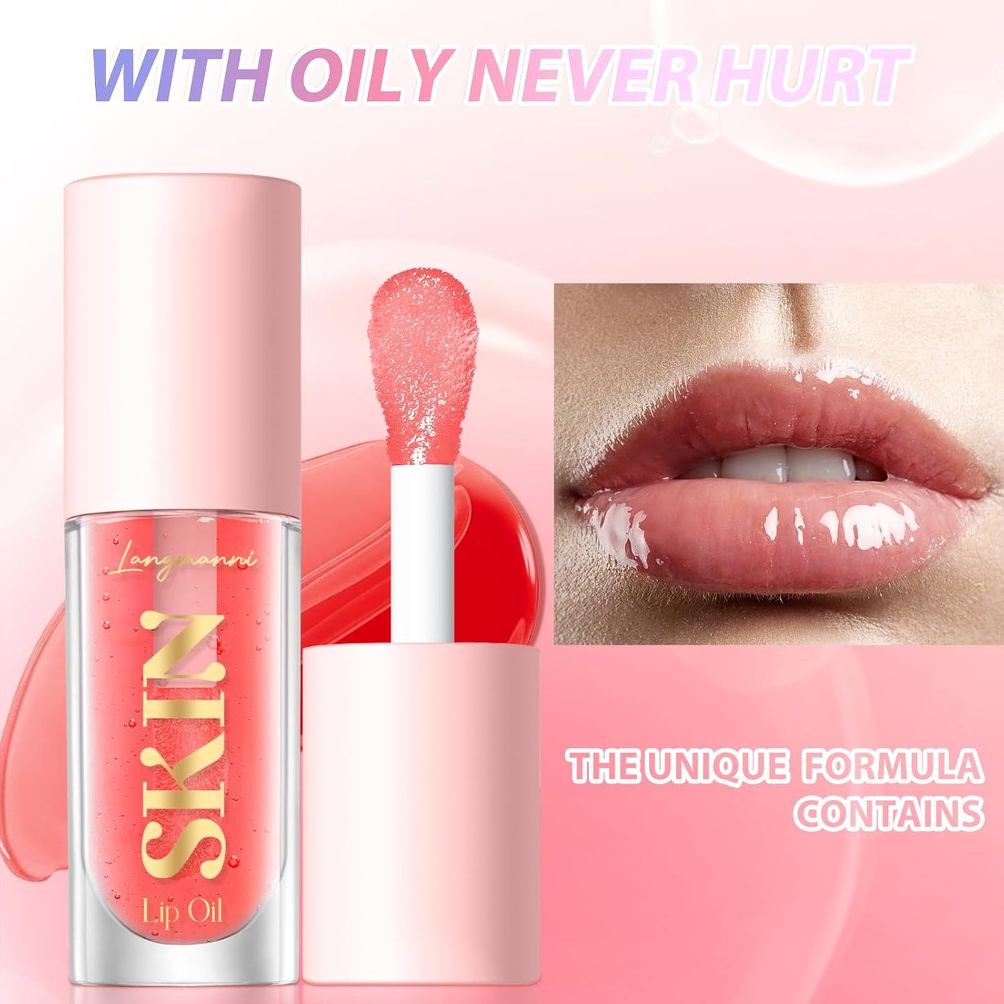 LANGMANNI Moisturizing Lip Oil,No-Sticky Lip Gloss Lip Balm Lip Care,Fruit Flavoured Lip Oil For Dry Lip's Moisturizing Hydrating And Nourishing ((Cherry))