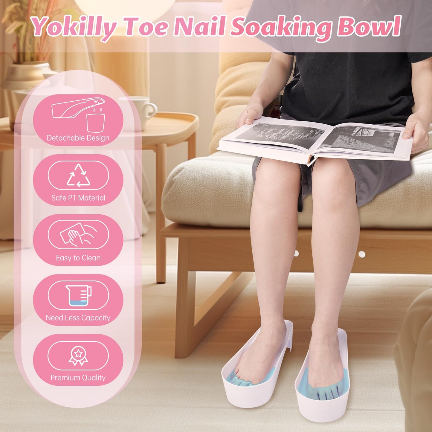 Yokilly Toe Nail Soaking Bowl, 2 PCS Toenails Soak Off Bowl, Shoe Design Foot Bath Soak Tub Bowl, Acetone Proof Pedicure Foot Spa Nail Soaker Bowl for Soak Off Dip Powder Gel Polish Remover (White)